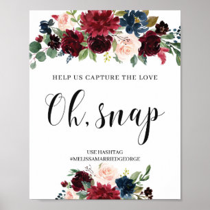 Boho-Burgunder-Blumen erfassen das Liebe-Hochzeits Poster