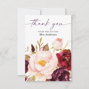 Boho Burgunder Blumen Hochzeitsdusche Dankeschön-K Dankeskarte