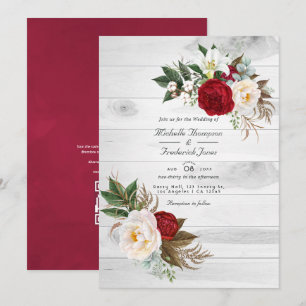 Boho-Burgunder-Blumen-QR-Code-RSVP-Bohemian-Hochze Einladung