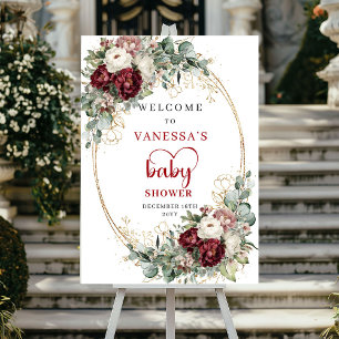 Boho-Burgunder-Eukalyptus-Baby-Shower-Willkommen Poster