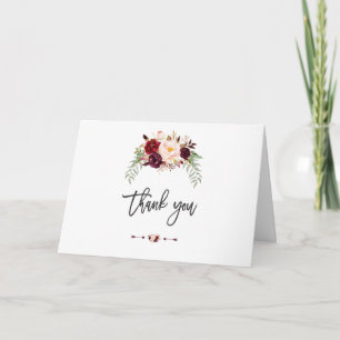 Boho-Burgunder-Marsala-Blumen-Handschrift Danke