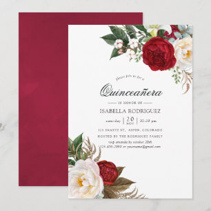 Boho Burgunder - Marsala Floral Quinceañera Einladung
