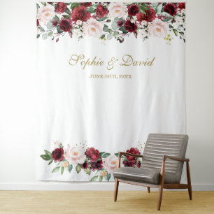 Boho-Burgunder-Rosa-Hochzeits-Photo-Booth-Kulisse Wandteppich