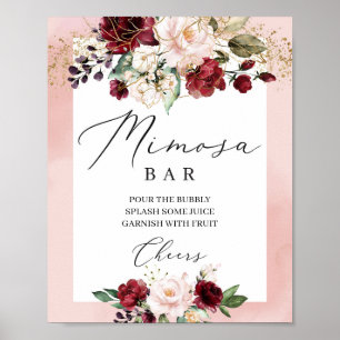 Boho-Burgunder-Rosé-Blüten-Mimosa-Bar-Schild Poster