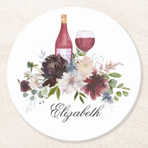 Boho Burgunder Roter Staubblauer Wein Runder Pappuntersetzer