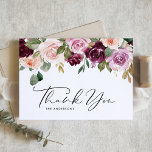 Boho Burgundy and Peach Flowers Fall Wedding Dankeskarte<br><div class="desc">Send thanks with this customizable thank you card. It features a watercolor garland of peach,  burgundy and purples flower with greenery accents. Personalize by adding your details. This floral thank you card is perfect for fall weddings,  bridal showers,  birthdays and more.</div>