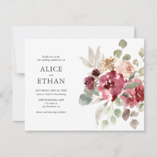 Boho Burgundy Blume Eucalyptus Wedding Einladung