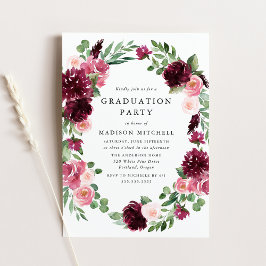 Boho Burgundy & Blush Bloral Graduation Party Einladung