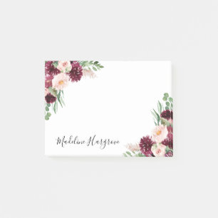 Boho Burgundy & Blush Bloral Personalisiert Post-it Klebezettel