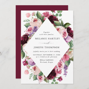 Boho Burgundy & Blush Floral & Frucht Hochzeit Einladung