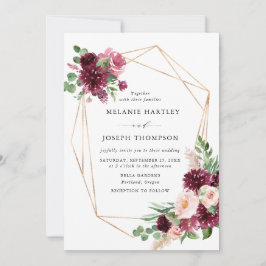 Boho Burgundy & Blush Floral Gold Rahmen Wedding Einladung
