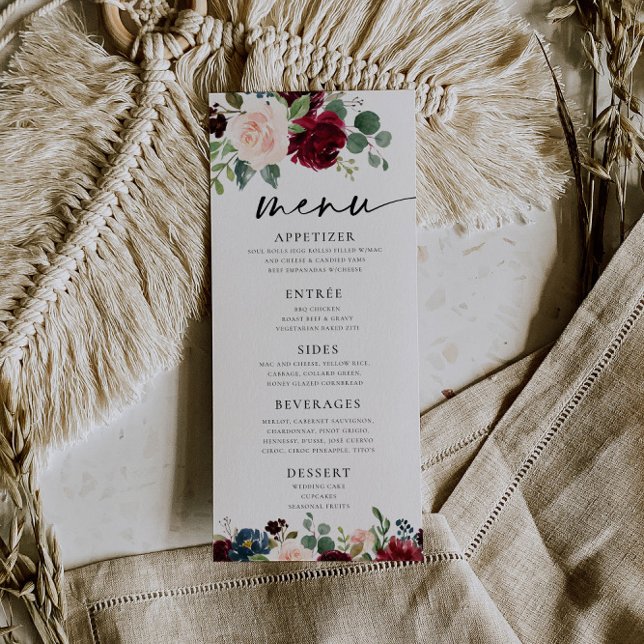 Boho Burgundy Blush Menu Menükarte (Von Creator hochgeladen)