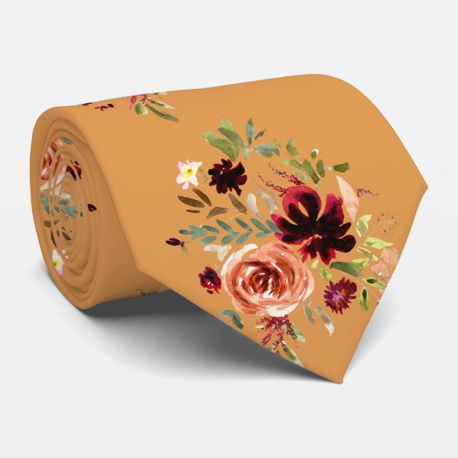 Boho Burgundy Blush Watercolor Krawatte (Gerollt)