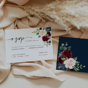 Boho Burgundy Blush Wedding RSVP Card Mitteilungskarte