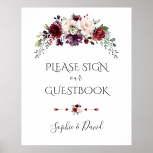 Boho Burgundy Blush Wedding Sign Unser Gästebuch