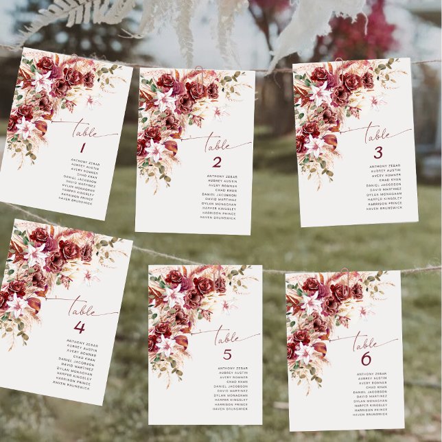 Boho Burgundy Blush Wedding Table Number Card Mitteilungskarte (Von Creator hochgeladen)