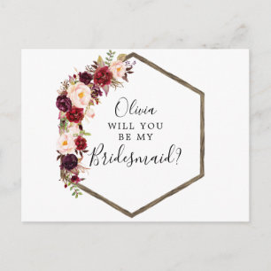 Boho Burgundy Bridesmaid Vorschlagskarte Postkarte