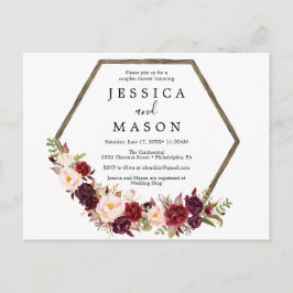 Boho Burgundy Couples Dusche Einladung Postkarte