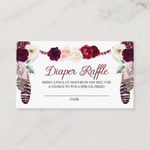 Boho Burgundy Diaper Raffle Enclosure Card Begleitkarte