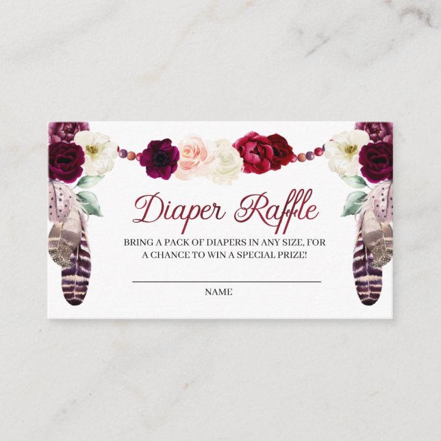 Boho Burgundy Diaper Raffle Enclosure Card Begleitkarte (Vorderseite)