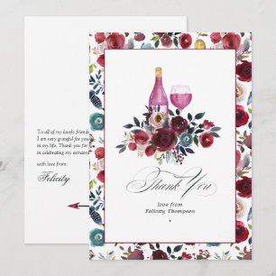 Boho Burgundy & Dusty Blue Themenwelt Bachelorette Dankeskarte