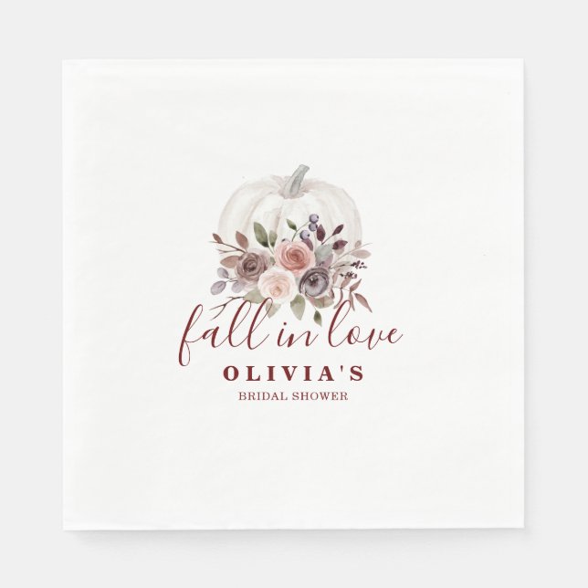 Boho Burgundy Fall Blumenkürbis Brautparty Serviette (Vorderseite)