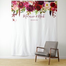 Boho Burgundy feathers Floral Foto Hintergrund Wandteppich