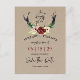 Boho Burgundy Floral Hunt ist Save the Date vorbei Ankündigungspostkarte