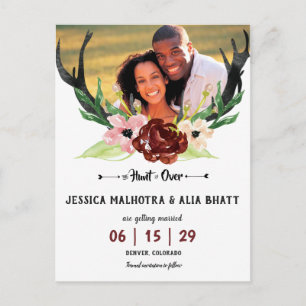 Boho Burgundy Floral Hunt ist Save the Date vorbei Ankündigungspostkarte