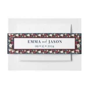 Boho Burgundy Floral Navy Einladung Bauch Band