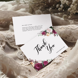 Boho Burgundy Floral Script Wedding Dankeskarte