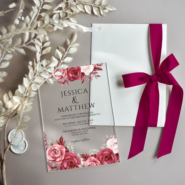 Boho Burgundy Floral Wedding Acryleinladungen (Von Creator hochgeladen)