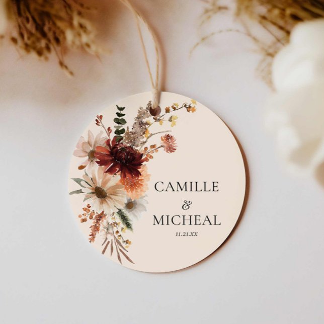 Boho Burgundy Floral Wedding Geschenkanhänger (Elegant Burgundy Floral Wedding Favor Tag)