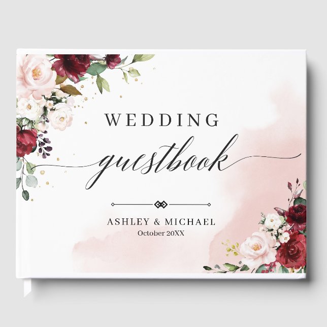 Boho Burgundy Floral Wedding Guest Book Gästebuch (Vorderseite)