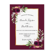 Boho burgundy florals Gold Einladung zur Hochzeit