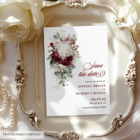 Boho burgundy goldene Rose Save the Date Hochzeit