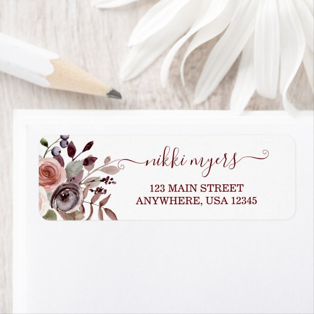 Boho Burgundy Herbst Hochzeitslabel (Insitu)