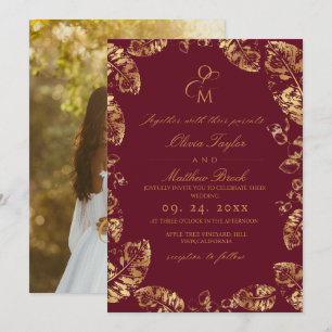 Boho Burgundy Leaf Elegante Hochzeit im Herbst Einladung