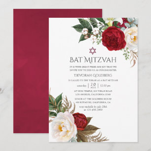 Boho Burgundy - Marsala Floral Bat Mitzvah Einladung