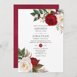 Boho Burgundy - Marsala Floral Wedding Einladung