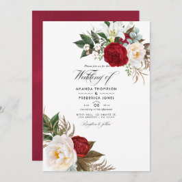 Boho Burgundy - Marsala Floral Wedding Foto Einladung