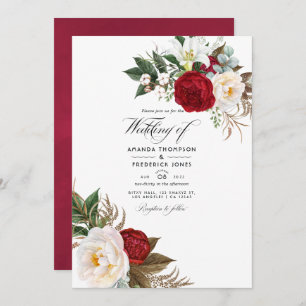 Boho Burgundy - Marsala Floral Wedding Foto Einladung