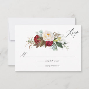 Boho Burgundy - Marsala Floral Wedding RSVP Karte