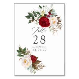 Boho Burgundy - Marsala Floral Wedding Tischnummer