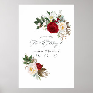 Boho Burgundy - Marsala Floral Wedding Willkommen Poster