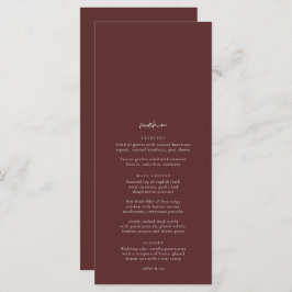 Boho Burgundy Minimalistisches Hochzeitsmenü Menükarte