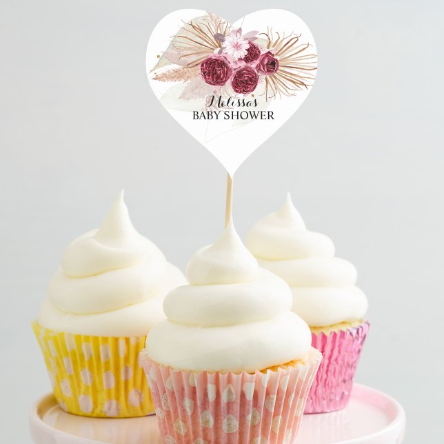 Boho Burgundy Pampas Grass cupcake Toppers Herz-Aufkleber (Von Creator hochgeladen)