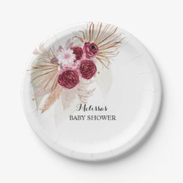 Boho Burgundy Pampas Grass Custom Dessert Pappteller