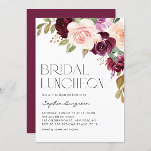 Boho Burgundy Peach Blume Fall Bridal Luncheon Einladung