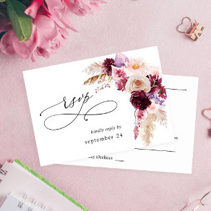 Boho Burgundy & Pink Floral & Frucht UAWG RSVP Karte